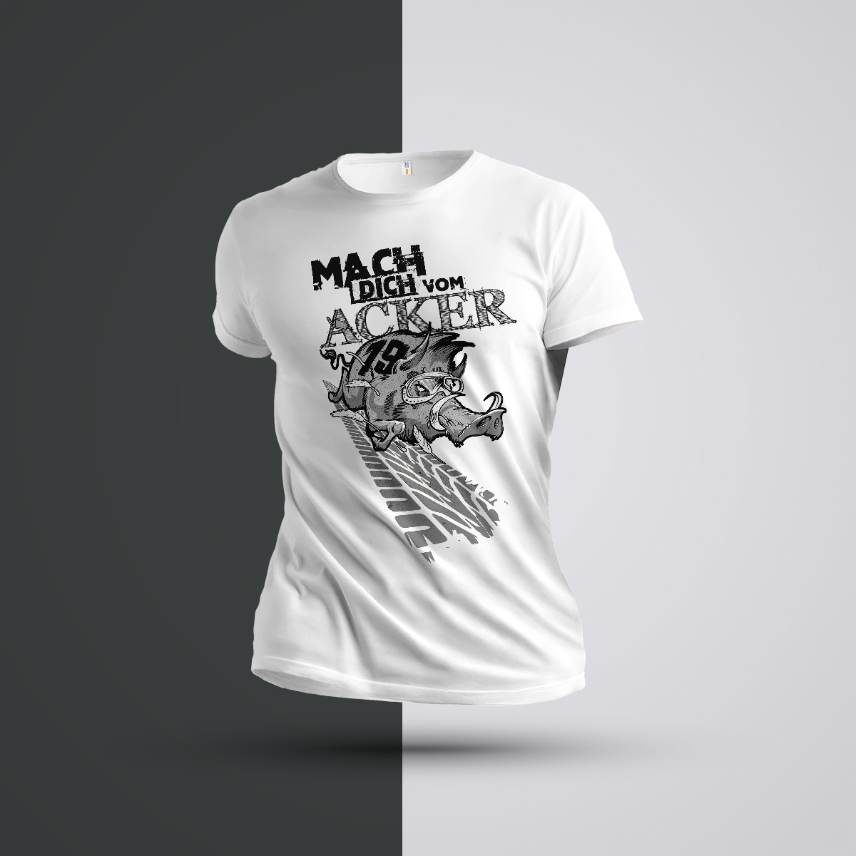 Ackerrace Shirt weiß Wildschwein Schwein weiß